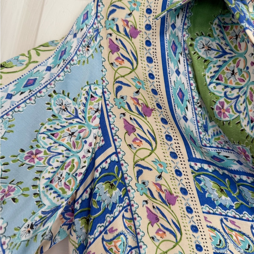 Zara Satin Multicolor Patchwork Button-Down Shirt - image 4